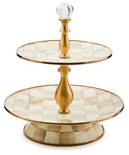 Mocha Check (Enamelware) 2-Tier Serving Tray