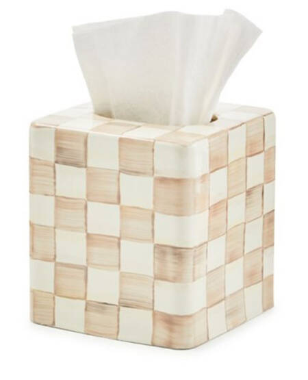 Mocha Check (Enamelware) Square Tissue Box Cover