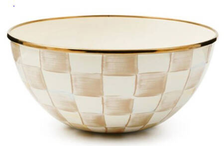 Mocha Check (Enamelware) 9" Round Serving Bowl