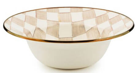 Mocha Check (Enamelware) 12" Large Salad Serving Bowl