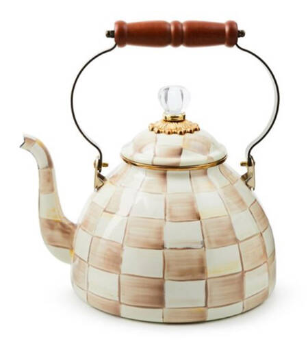 Mocha Check (Enamelware) Large Kettle & Lid