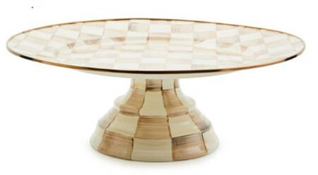 Mocha Check (Enamelware) 12" Diameter Pedestal Cake Stand