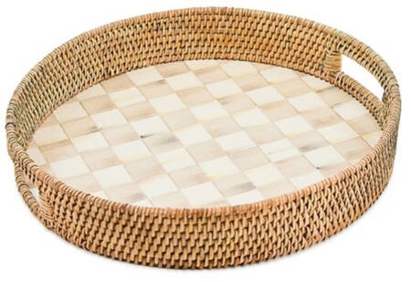 Mocha Check (Enamelware) 16" Round Tray