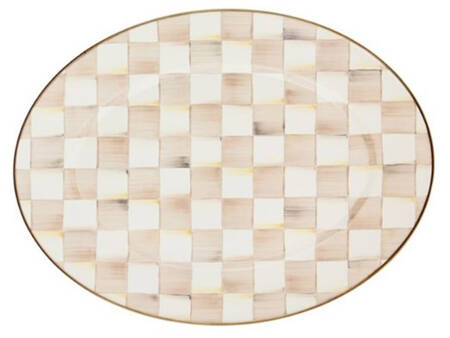Mocha Check (Enamelware) 19" Oval Serving Platter