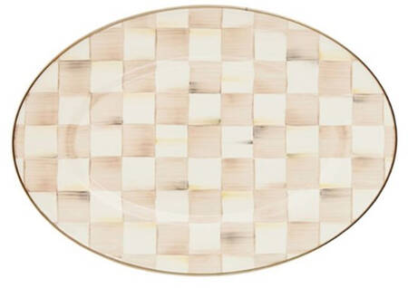 Mocha Check (Enamelware) 15" Oval Serving Platter