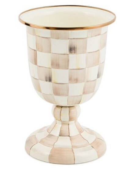 Mocha Check (Enamelware) Pedestal Vase