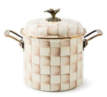Mocha Check (Enamelware) 7 Quart Metal Stockpot & Lid