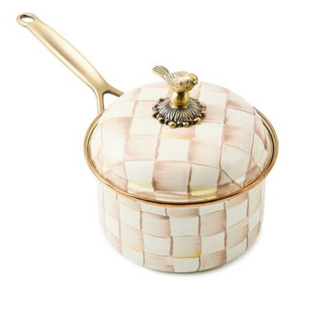 Mocha Check (Enamelware) 2.5 Quart Saucepan with Lid