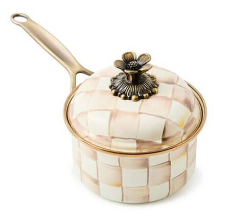 Mocha Check (Enamelware) 1 Quart Saucepan & Lid