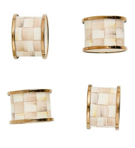 Mocha Check (Enamelware) Napkin Ring - Set of 4