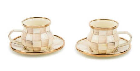 Mocha Check (Enamelware) Espresso Cup & Saucer Set - Set of 2