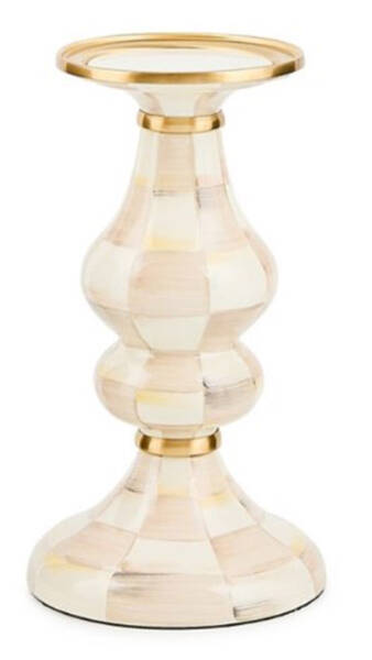 Mocha Check (Enamelware) 9" Pillar Candleholder