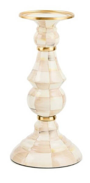 Mocha Check (Enamelware) Pillar Candleholder