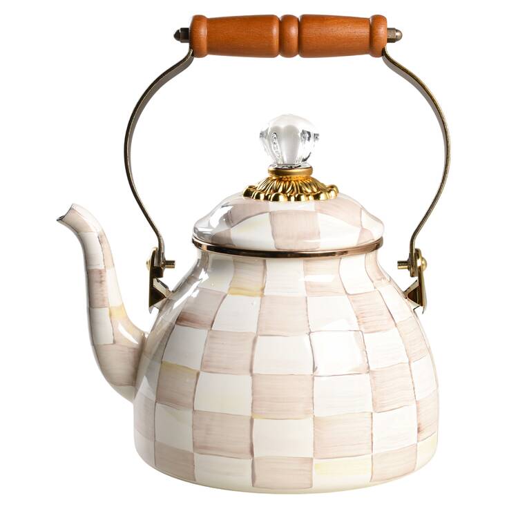 Mocha Check (Enamelware) Kettle & Lid