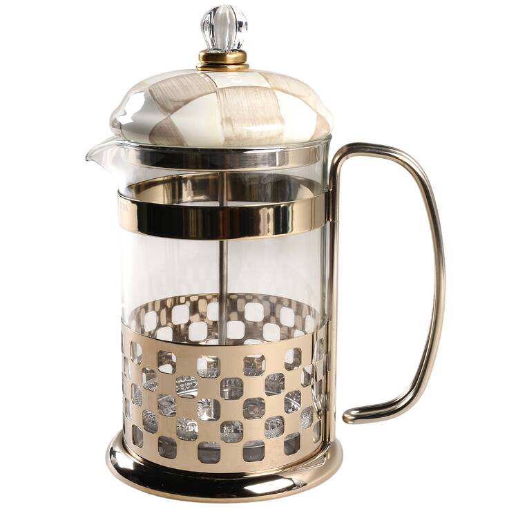 Mocha Check (Enamelware) French Press Coffee Pot & Lid