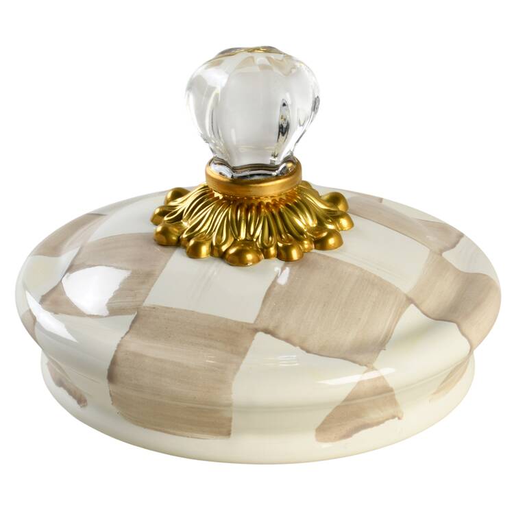 Mocha Check (Enamelware) Pedestal Candy Box, Lid Only