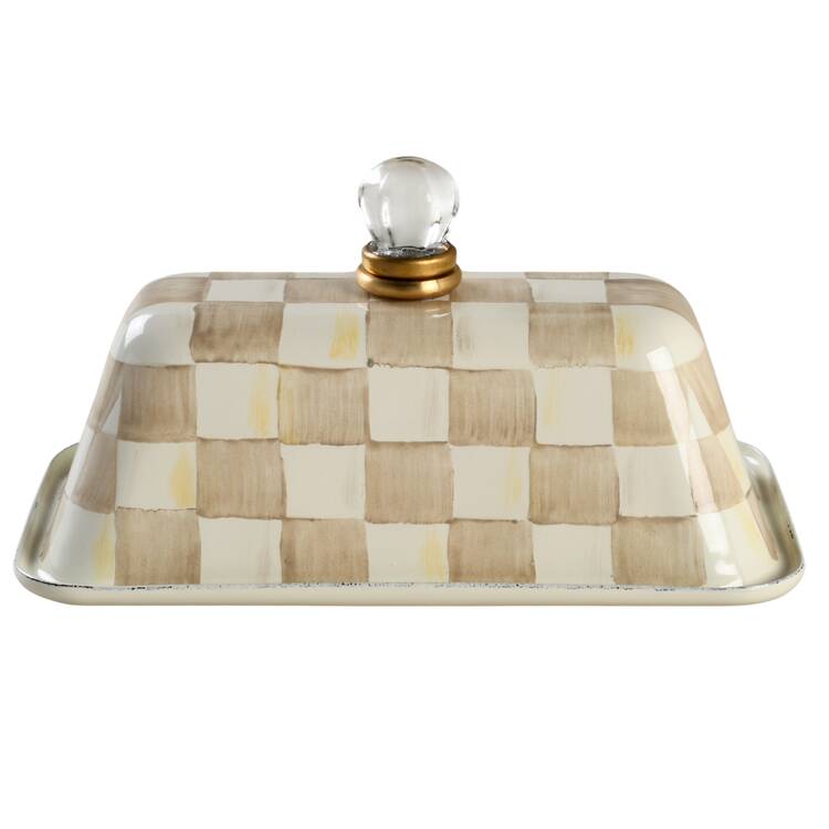 Mocha Check (Enamelware) Lid for 1/4 Lb Butter