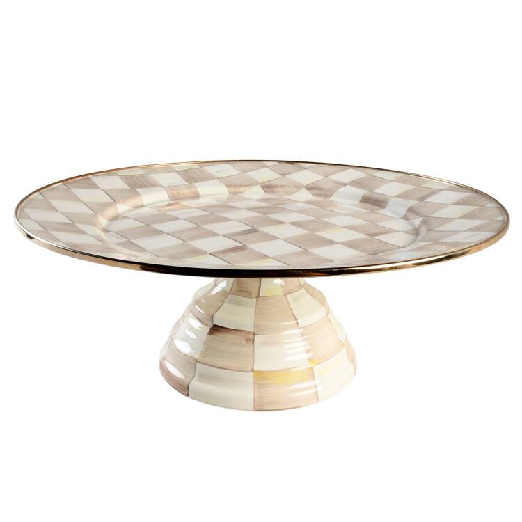 Mocha Check (Enamelware) 16" Diameter Pedistal Cake Stand