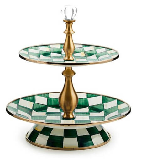Emerald Check 2-Tier Serving Tray