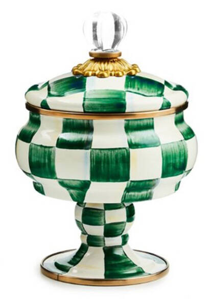 Emerald Check Pedestal Candy Box with Lid