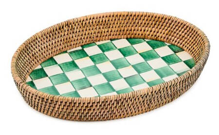 Emerald Check 15" Oval Rattan Serving Tray