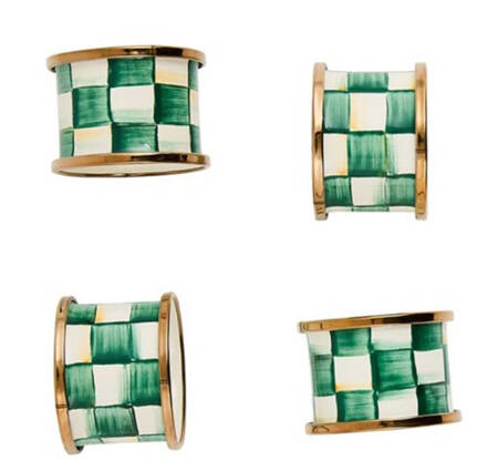 Emerald Check Napkin Ring - Set of 4