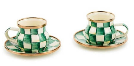 Emerald Check Espresso Cup & Saucer Set - Set of 2