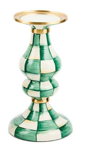 Emerald Check 9" Pillar Candleholder