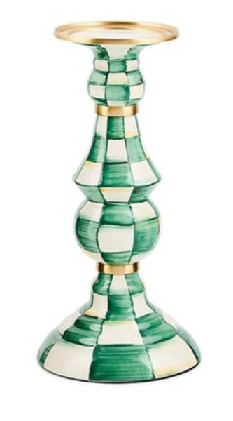 Emerald Check Pillar Candleholder