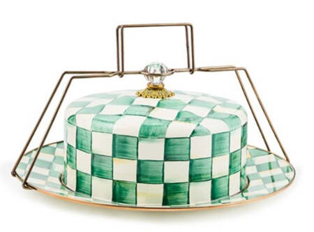 Emerald Check Metal Cake Safe (16" Chop/Round Platter) & Lid with Carrier Handle