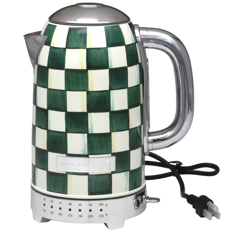Emerald Check Electric Kettle with Hinged Lid & Base