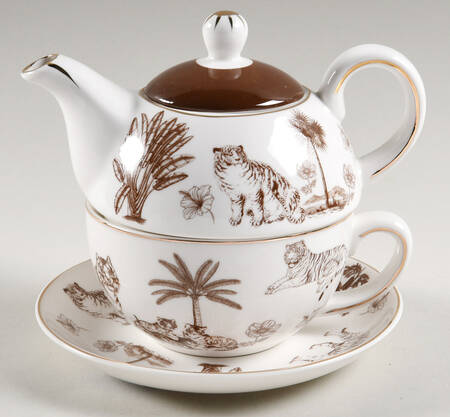 Taupe Tropical Tea for One (Stacking Teapot w/Cup & Saucer)
