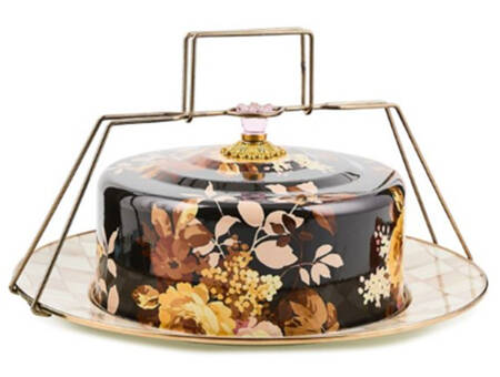 Wild Rose-Brown (Enamelware) Metal Cake Safe (16" Chop/Round Platter) & Lid with Carrier Handle