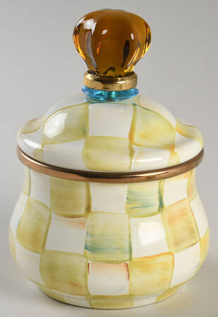 Parchment Check (Enamelware) Sugar Bowl & Lid