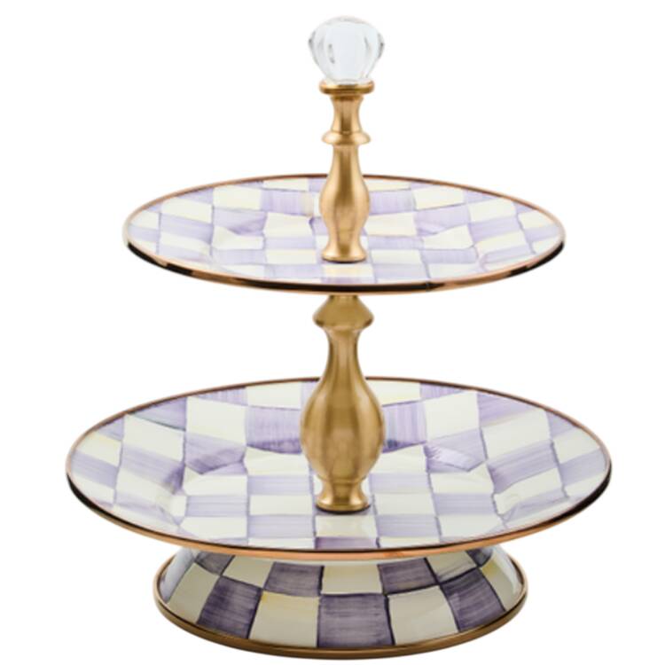 Violet Check 2 Tiered Serving Tray