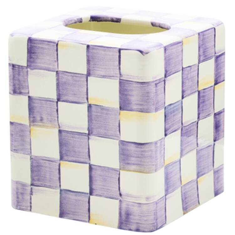 Violet Check Square Tissue Box Cover