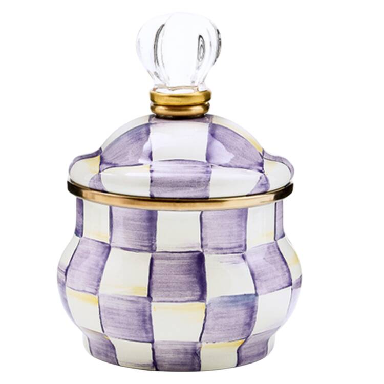 Violet Check Sugar Bowl & Lid
