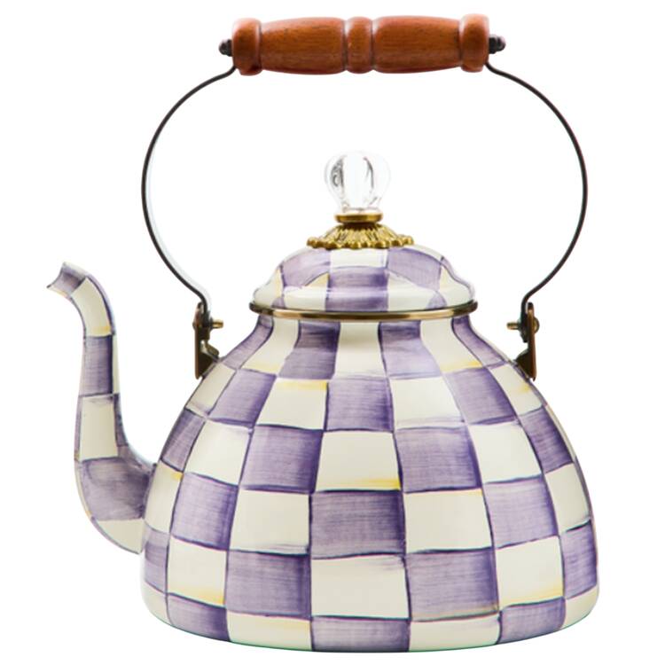 Violet Check Metal Kettle & Lid