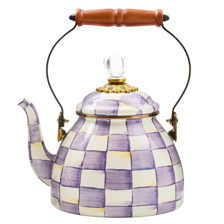 Violet Check Metal Kettle & Lid