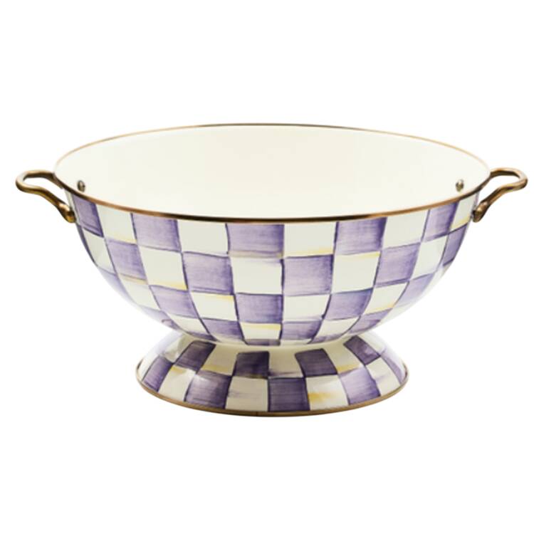 Violet Check 13" Round Handled Bowl