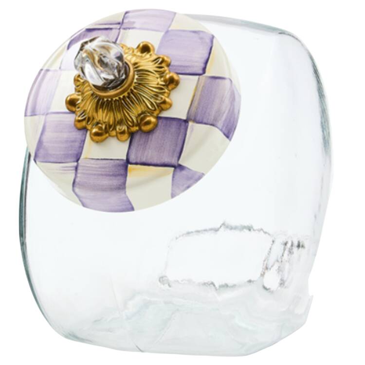 Violet Check Glassware Cookie Jar & Lid