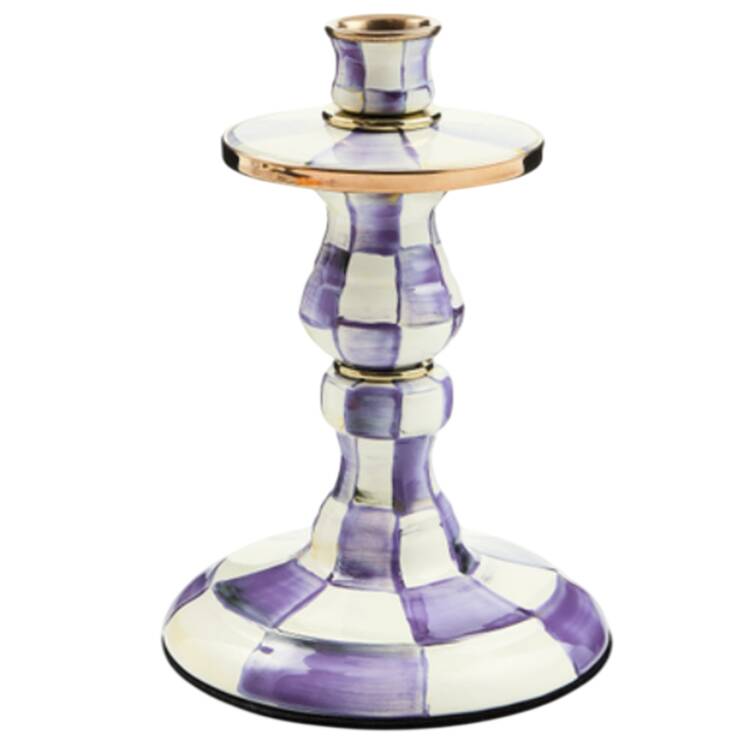 Violet Check 8" Tall Candlestick