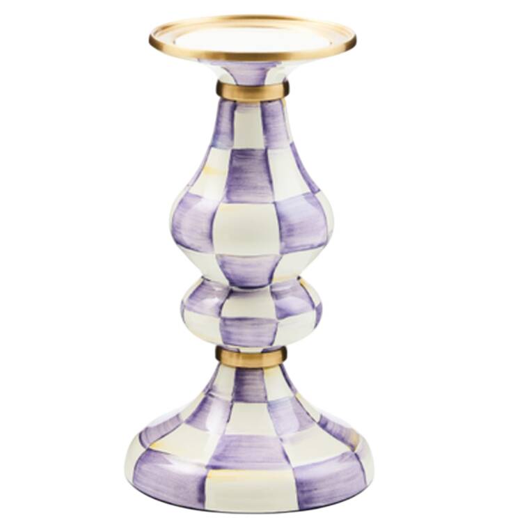 Violet Check 9" Pillar Candleholder