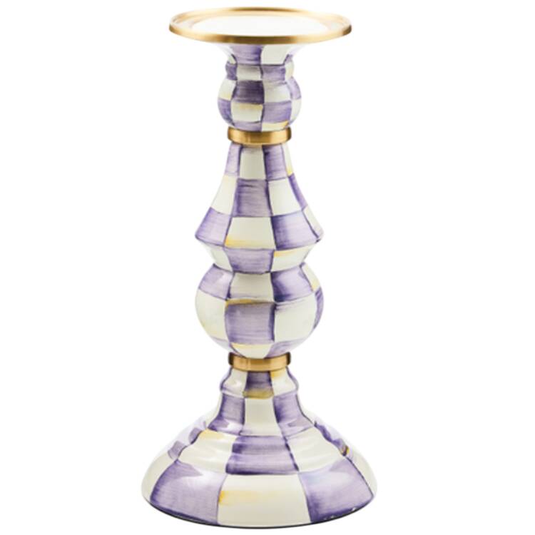 Violet Check Pillar Candleholder