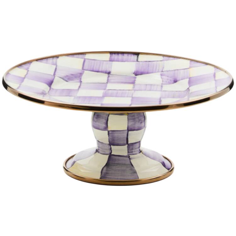 Violet Check 8" Diameter Pedestal Cake Stand
