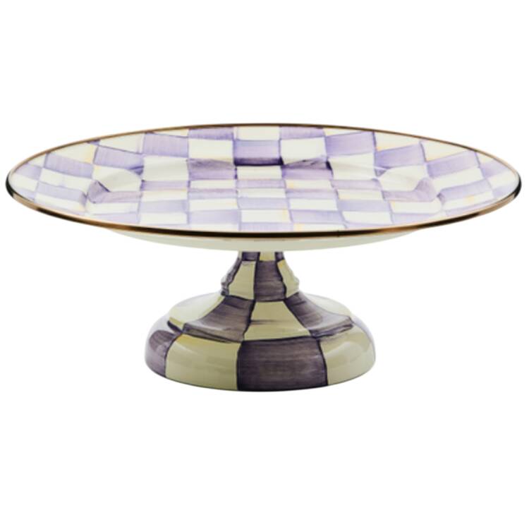 Violet Check 12" Diameter Pedestal Cake Stand