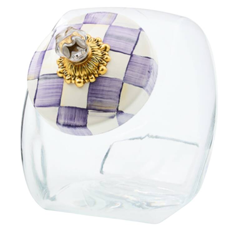 Violet Check Glassware Candy Jar & Lid