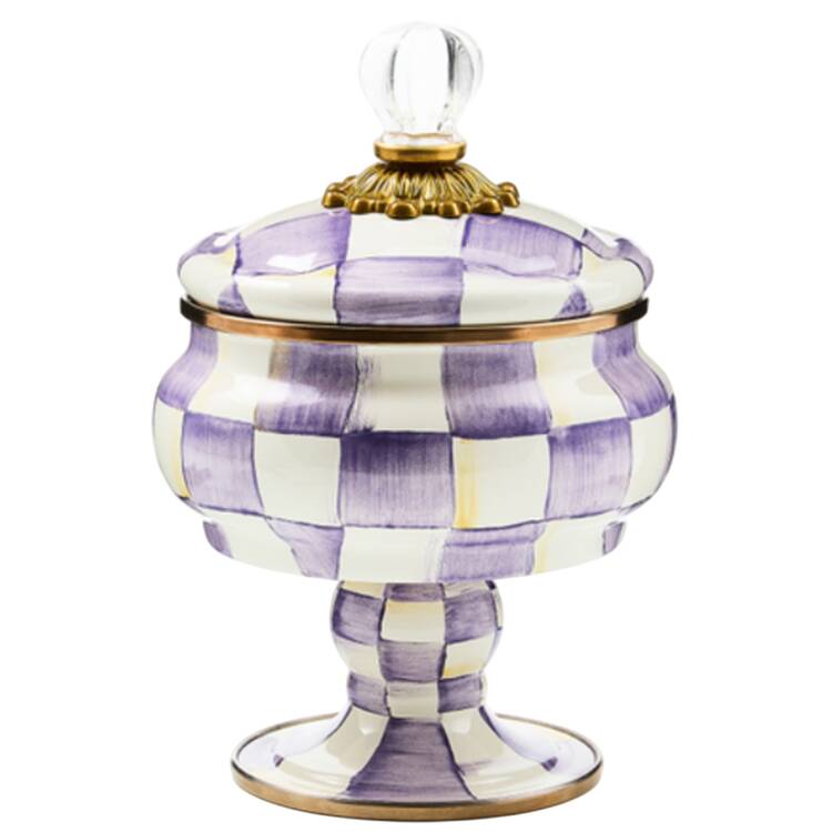 Violet Check Pedestal Candy Box with Lid