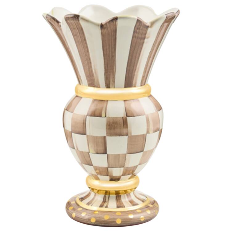 Mocha Check (Ceramic) 11" Vase