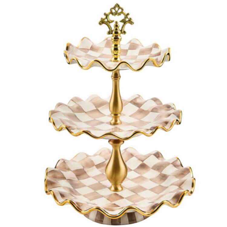 Mocha Check (Ceramic) 3 Tier Serving Tray